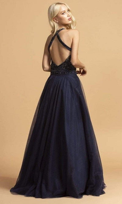 Trevi Collection - L2089 Halter Beaded Evening Dress Evening Dresses