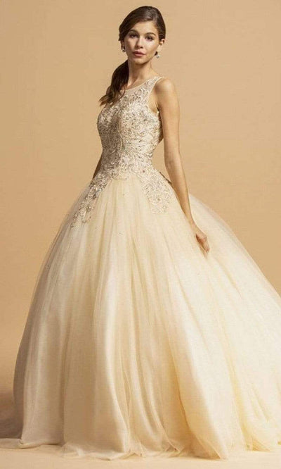 Trevi Collection - L2102 Illusion Jewel Ball Gown Ball Gowns XXS / Champagne