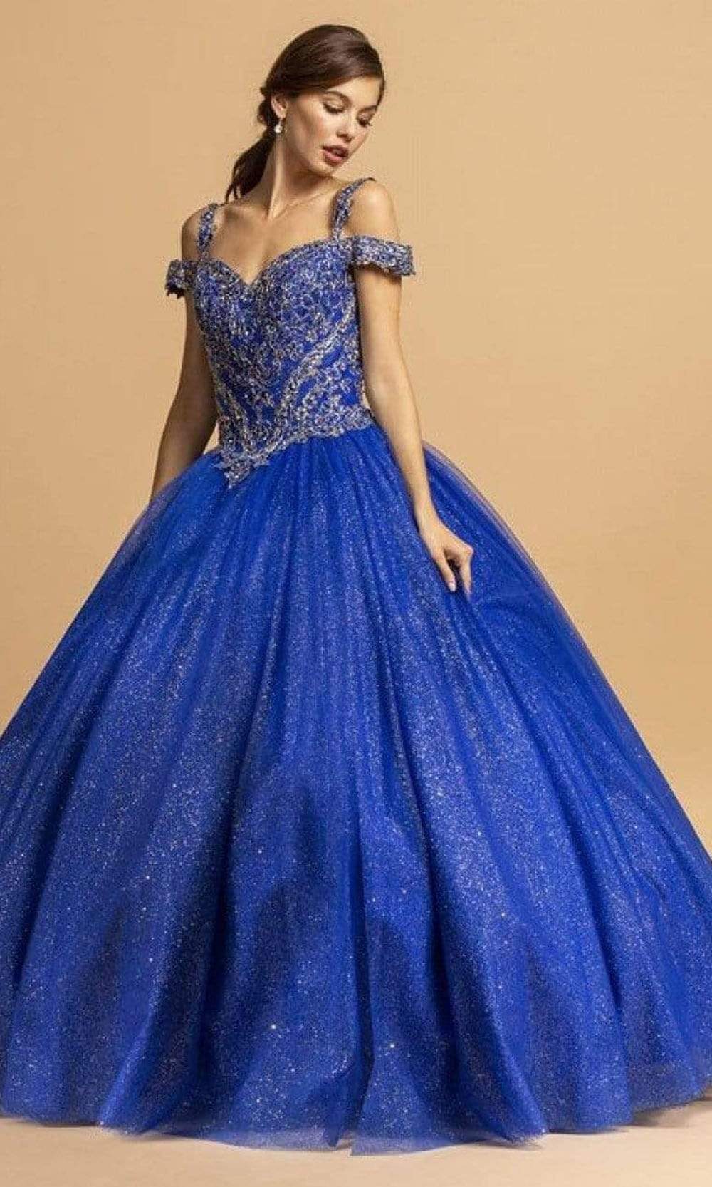 Trevi Collection - L2103 Off Shoulder Basque Ball Gown Ball Gowns XXS / Royal