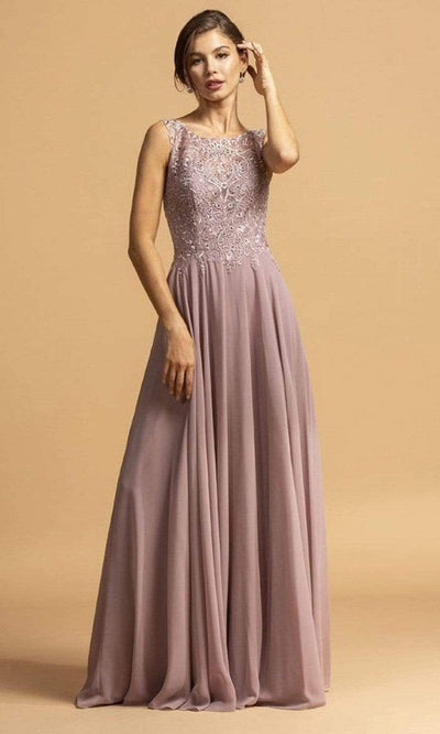 Trevi Collection - L2122 Sleeveless Embroidered Chiffon Dress Prom Dresses XXS / Mauve