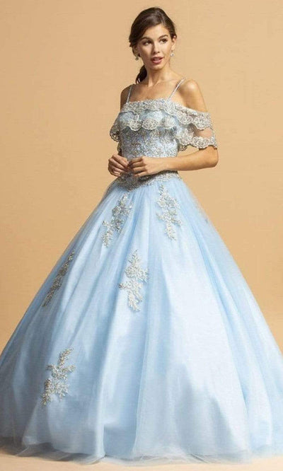 Trevi Collection - L2132 Appliqued Off Shoulder Ball Gown Quinceanera Dresses XXS / Sky Blue