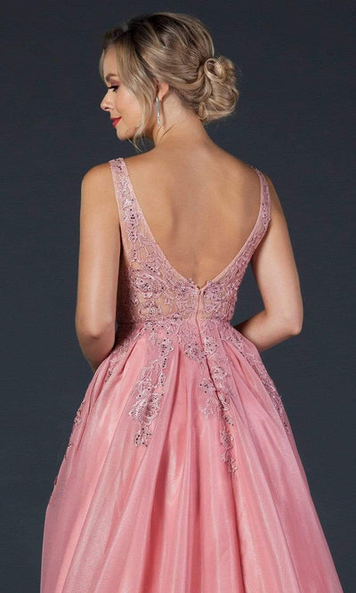 Trevi Collection - L2148 Embroidered Deep V Neck Tulle A-Line Gown Prom Dresses