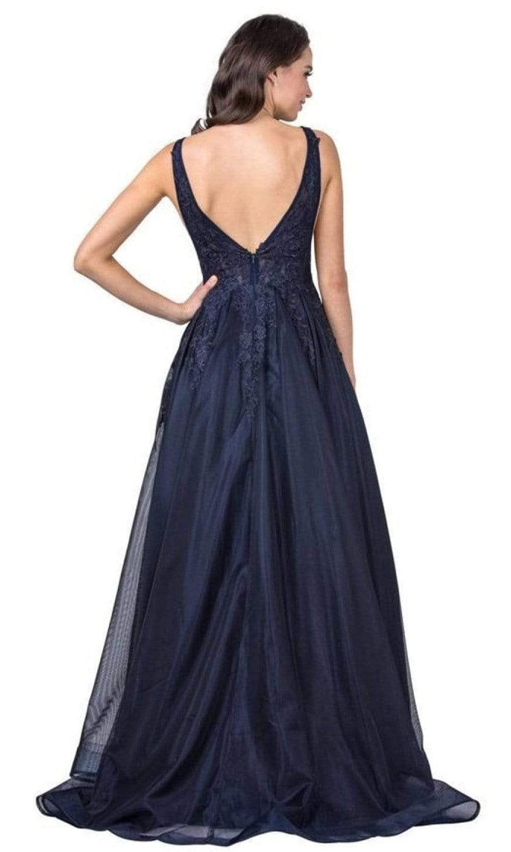 Trevi Collection - L2148 Embroidered Deep V Neck Tulle A-Line Gown Prom Dresses