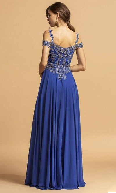 Trevi Collection - L2154 Beaded Cold Shoulder Chiffon Dress Prom Dresses