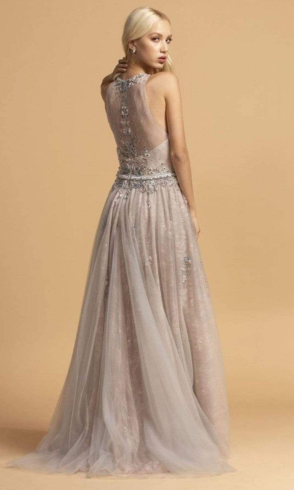 Trevi Collection - L2155 Bedazzled Lace A-Line Flowy Dress Prom Dresses