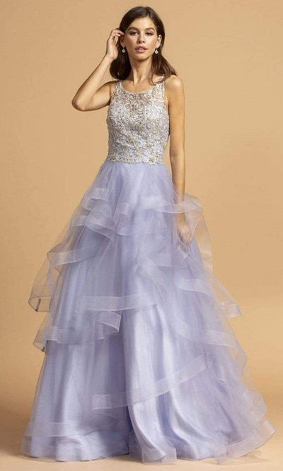 Trevi Collection - L2160 Lace Bodice Tiered Tulle Dress Prom Dresses XXS / Pewter