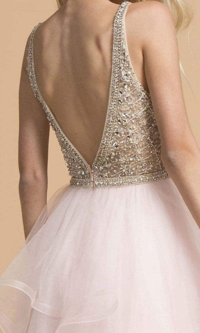 Trevi Collection - L2162 Beaded V-Neck Tiered Tulle Dress Prom Dresses