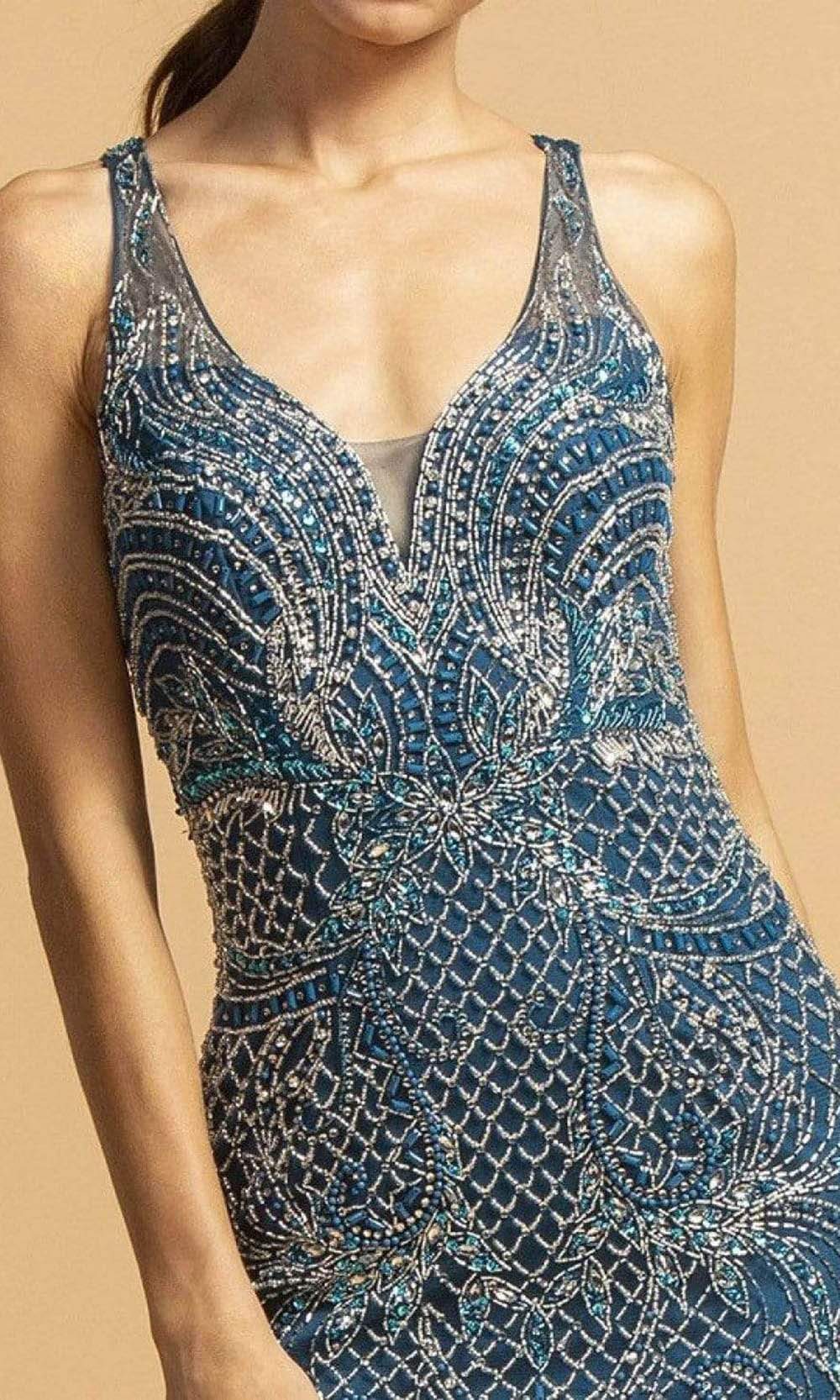 Trevi Collection - L2164 Plunging V-Neck A-Line Evening Dress Evening Dresses