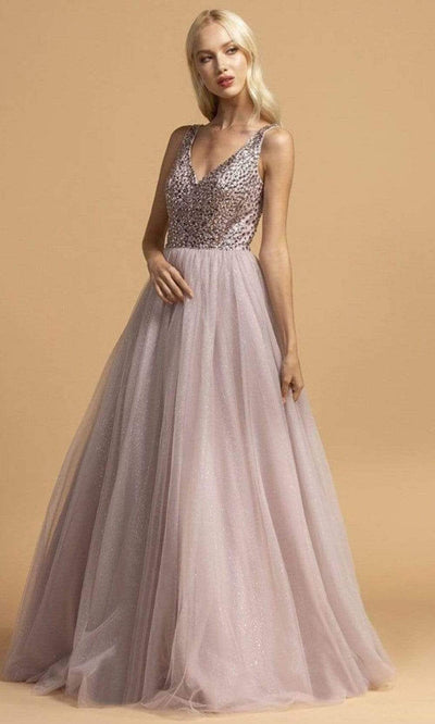 Trevi Collection - L2166 Sleeveless Crystal Beaded A-Line Dress Prom Dresses XXS / Mauve