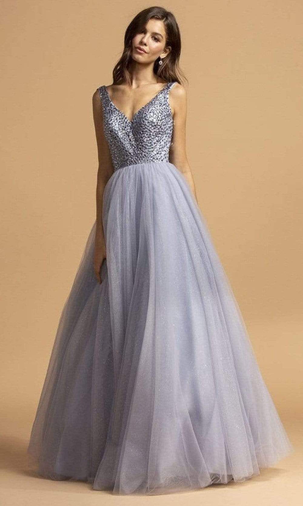 Trevi Collection - L2166 Sleeveless Crystal Beaded A-Line Dress Prom Dresses XXS / Navy
