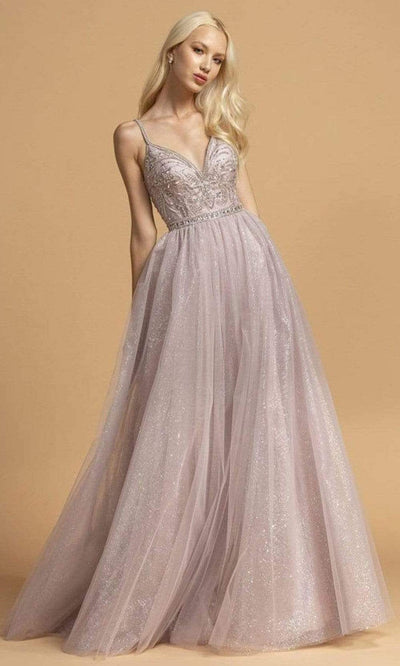Trevi Collection - L2167 Glitter A-Line Evening Dress Evening Dresses XXS / Mauve