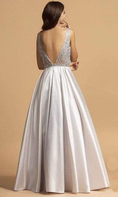 Trevi Collection - L2168 Long Bejeweled Bodice Satin Dress Prom Dresses