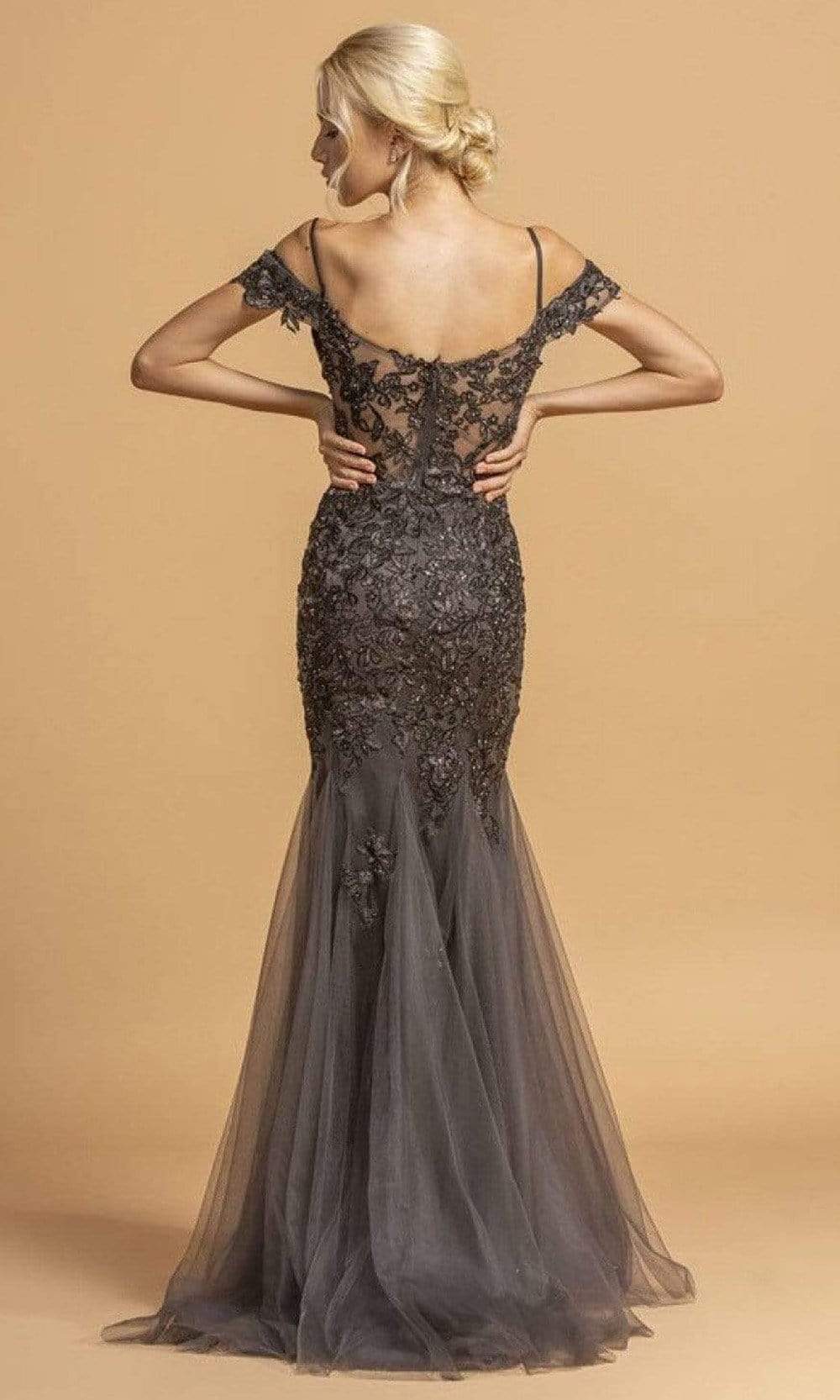 Trevi Collection - L2170 Floral Lace Cold Shoulder Trumpet Dress Special Occasion Dress