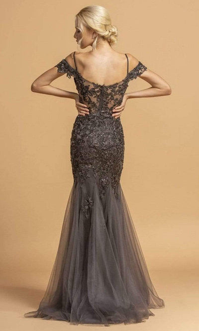 Trevi Collection - L2170 Floral Lace Cold Shoulder Trumpet Dress Special Occasion Dress
