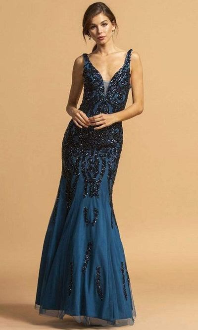 Trevi Collection - L2173 Sequin-Ornate Mermaid Dress Evening Dresses XXS / Teal