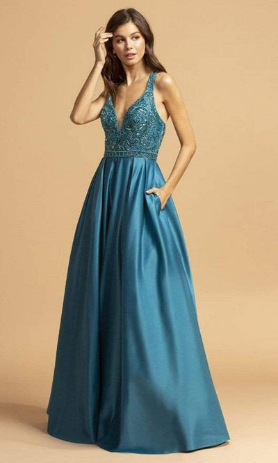 Trevi Collection - L2174 Sleeveless A-Line Evening Dress Evening Dresses XXS / Teal