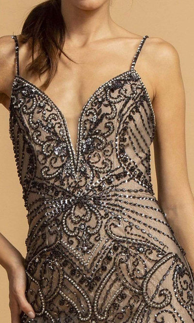 Trevi Collection - L2176 Plunging V-Neck Beaded Evening Dress Evening Dresses