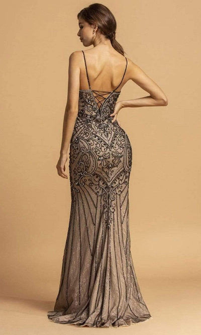 Trevi Collection - L2176 Plunging V-Neck Beaded Evening Dress Evening Dresses