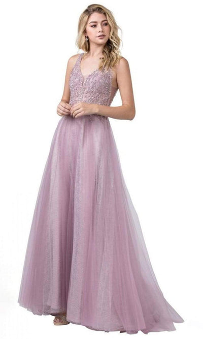 Trevi Collection - L2179 Beaded Applique A-Line Long Dress Prom Dresses XXS / Misty Lilac