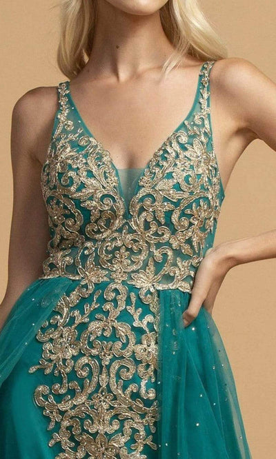 Trevi Collection - L2180 Metallic Lace Applique Overskirt Dress Prom Dresses