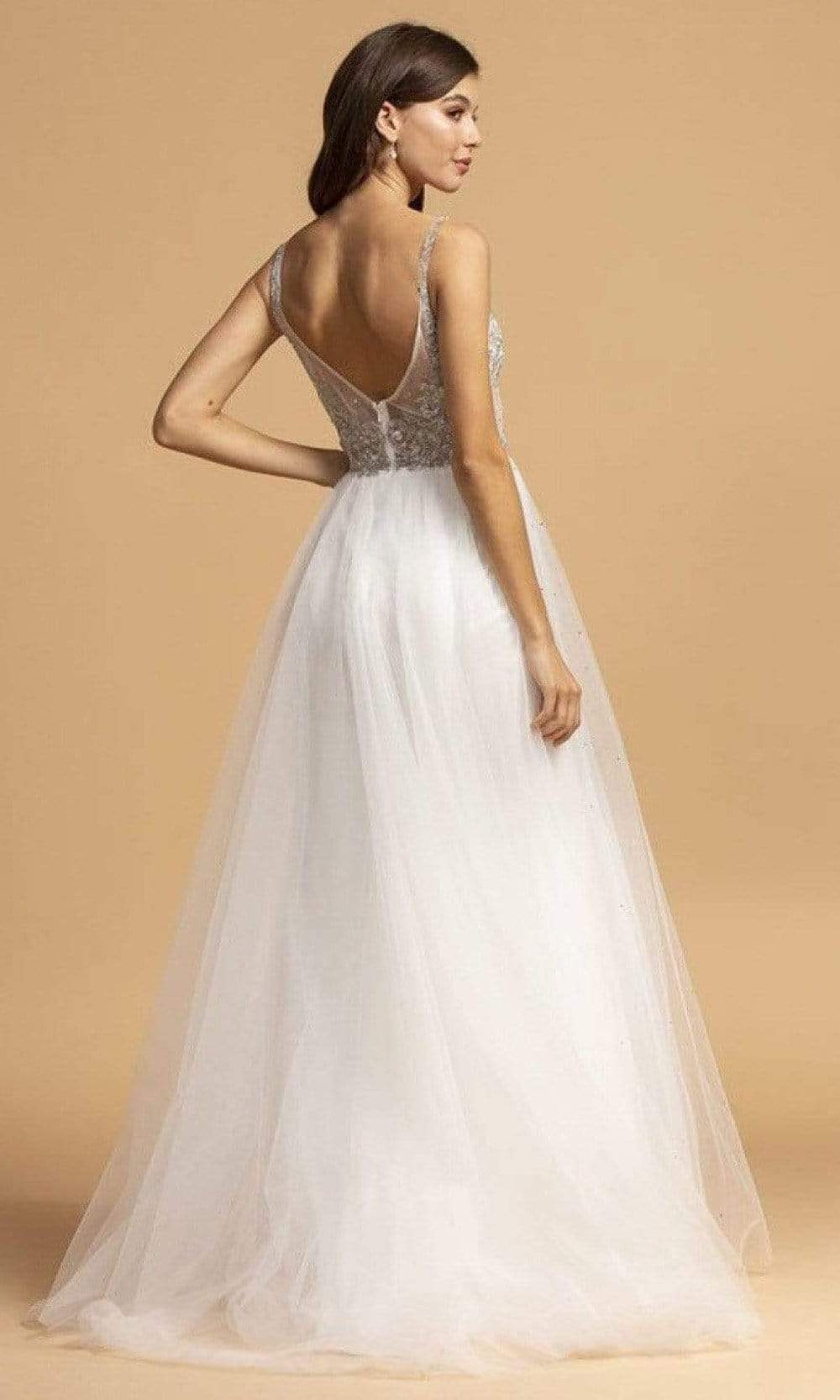 Trevi Collection - L2180 Metallic Lace Applique Overskirt Dress Special Occasion Dress