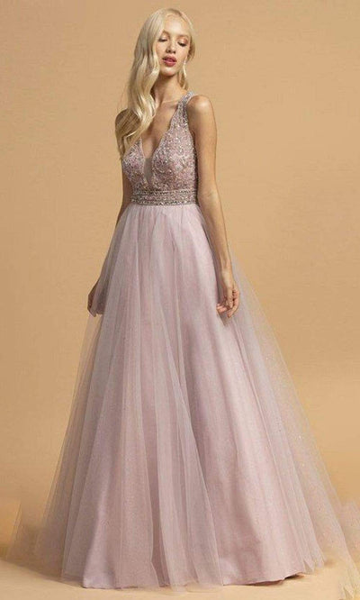 Trevi Collection - L2181 Beaded Cutout Back Tulle Dress Prom Dresses XXS / Mauve