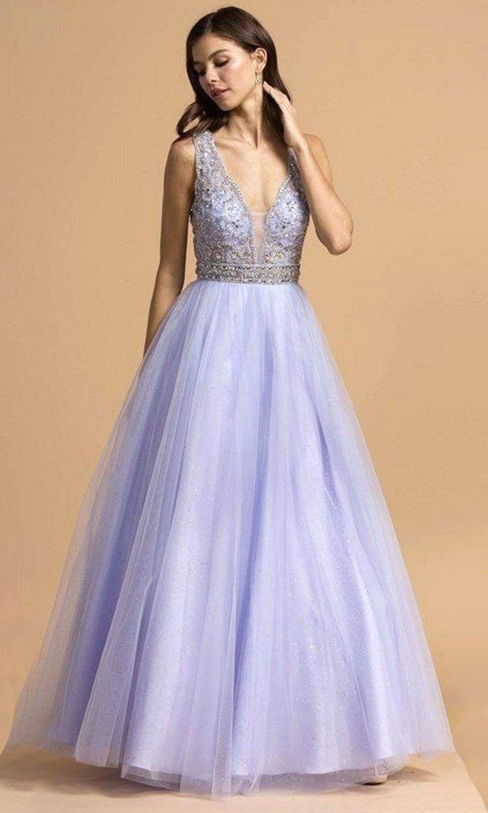 Trevi Collection - L2181 Beaded Cutout Back Tulle Dress Prom Dresses XXS / Perry Blue