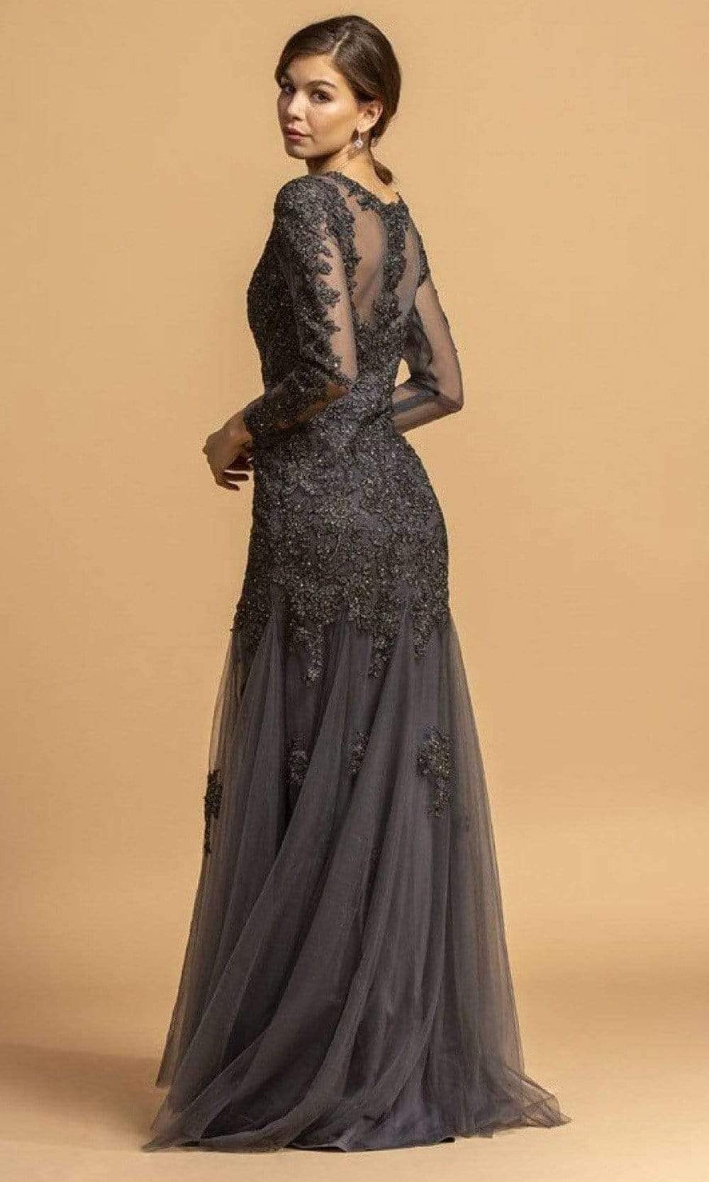 Trevi Collection - L2182 Long Sleeve Appliqued Trumpet Dress Evening Dresses