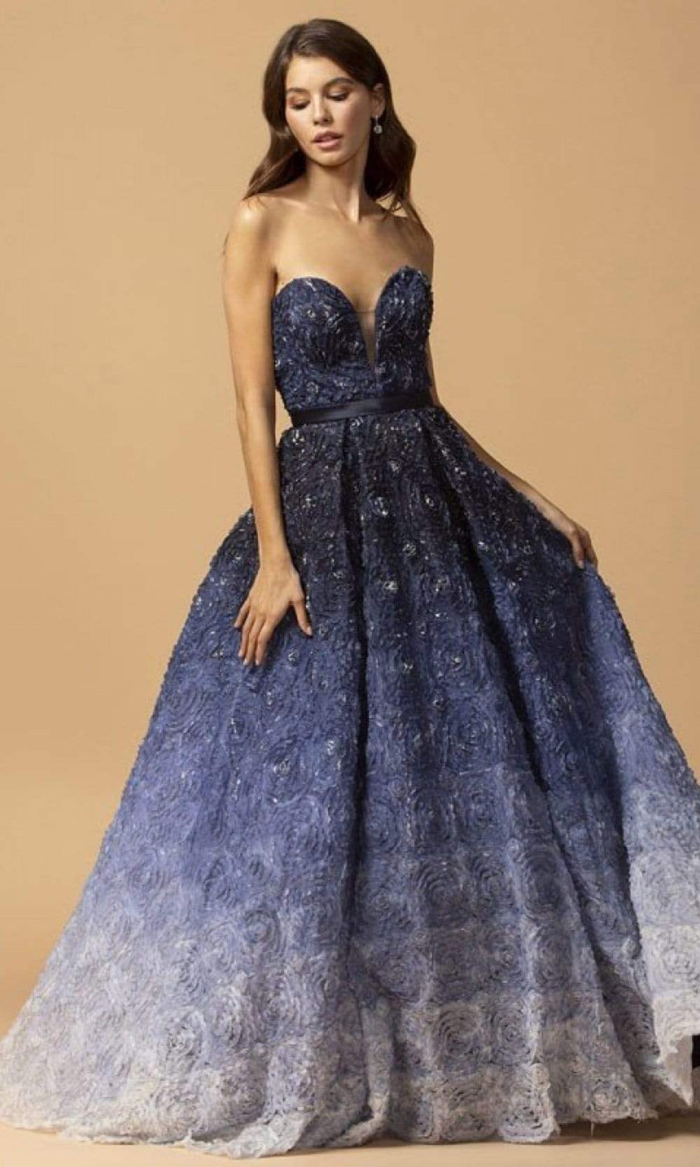 Trevi Collection - L2188 Plunging Sweetheart Ball Gown Prom Dresses XXS / Navy/Ombre