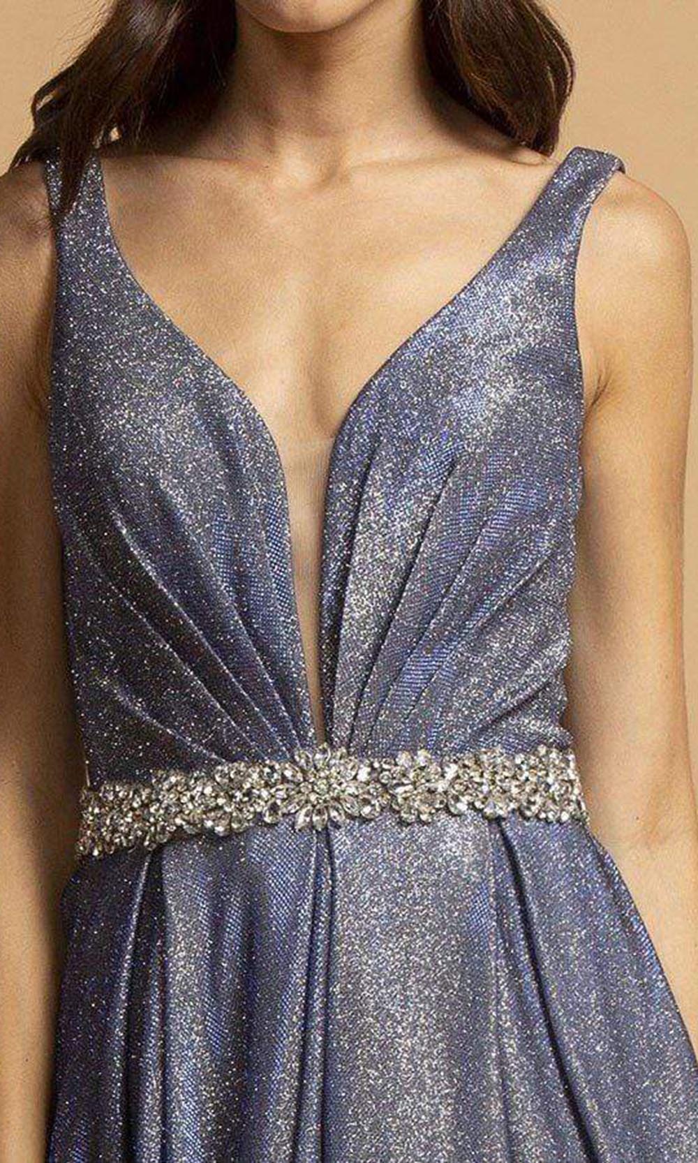 Trevi Collection - L2200 Sleeveless Pleated Glitter A-Line Dress Prom Dresses