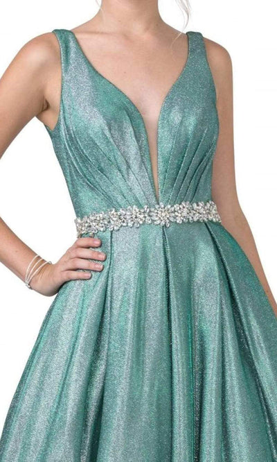 Trevi Collection - L2200 Sleeveless Pleated Glitter A-Line Dress Prom Dresses