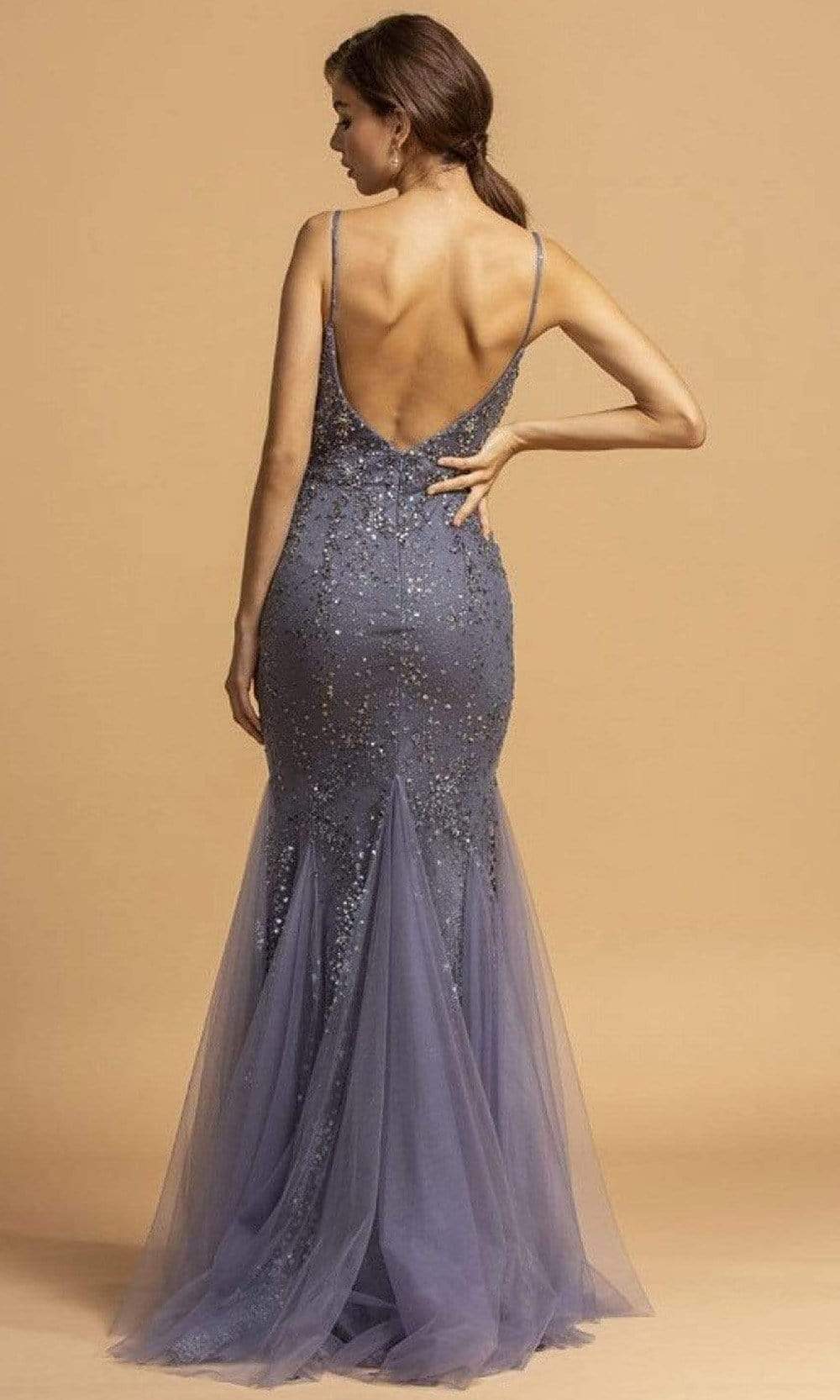 Trevi Collection - L2202 V-Neck Beaded Evening Dress Evening Dressses
