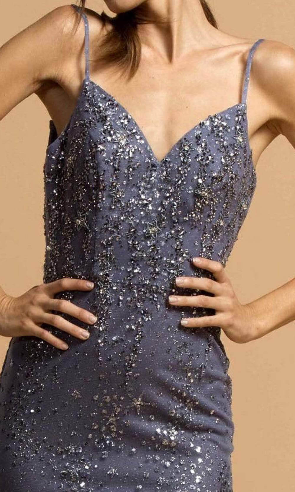 Trevi Collection - L2202 V-Neck Beaded Evening Dress Evening Dressses