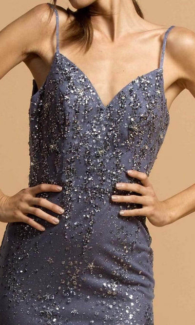 Trevi Collection - L2202 V-Neck Beaded Evening Dress Evening Dressses