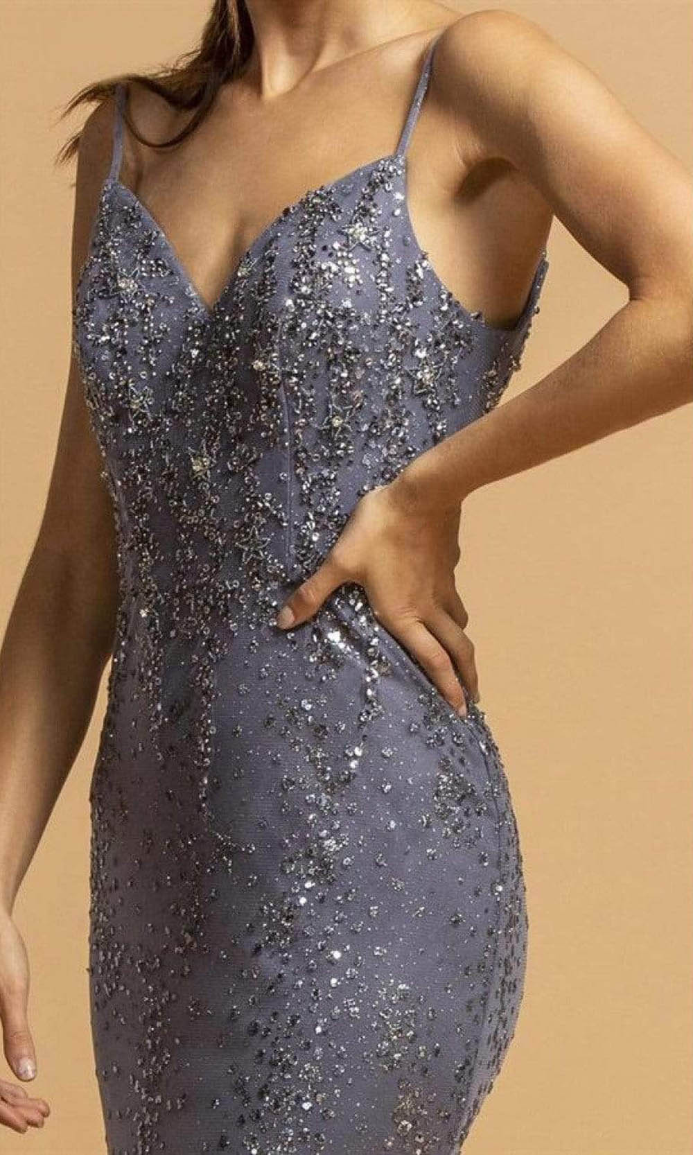 Trevi Collection - L2202 V-Neck Beaded Evening Dress Evening Dressses
