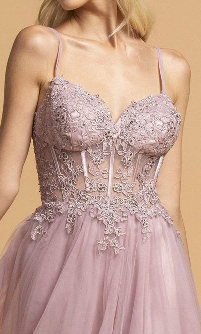 Trevi Collection - L2206 Appliqued Sheer Corset Bodice Dress Prom Dresses