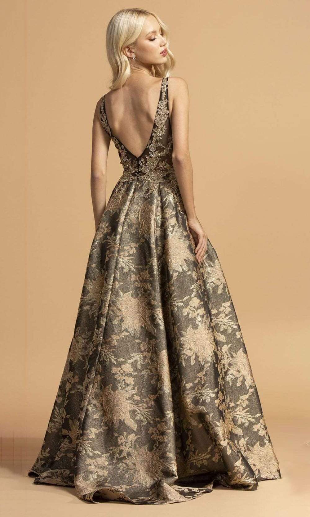 Trevi Collection - L2208 Appliqued Jacquard A-Line Dress Prom Dresses