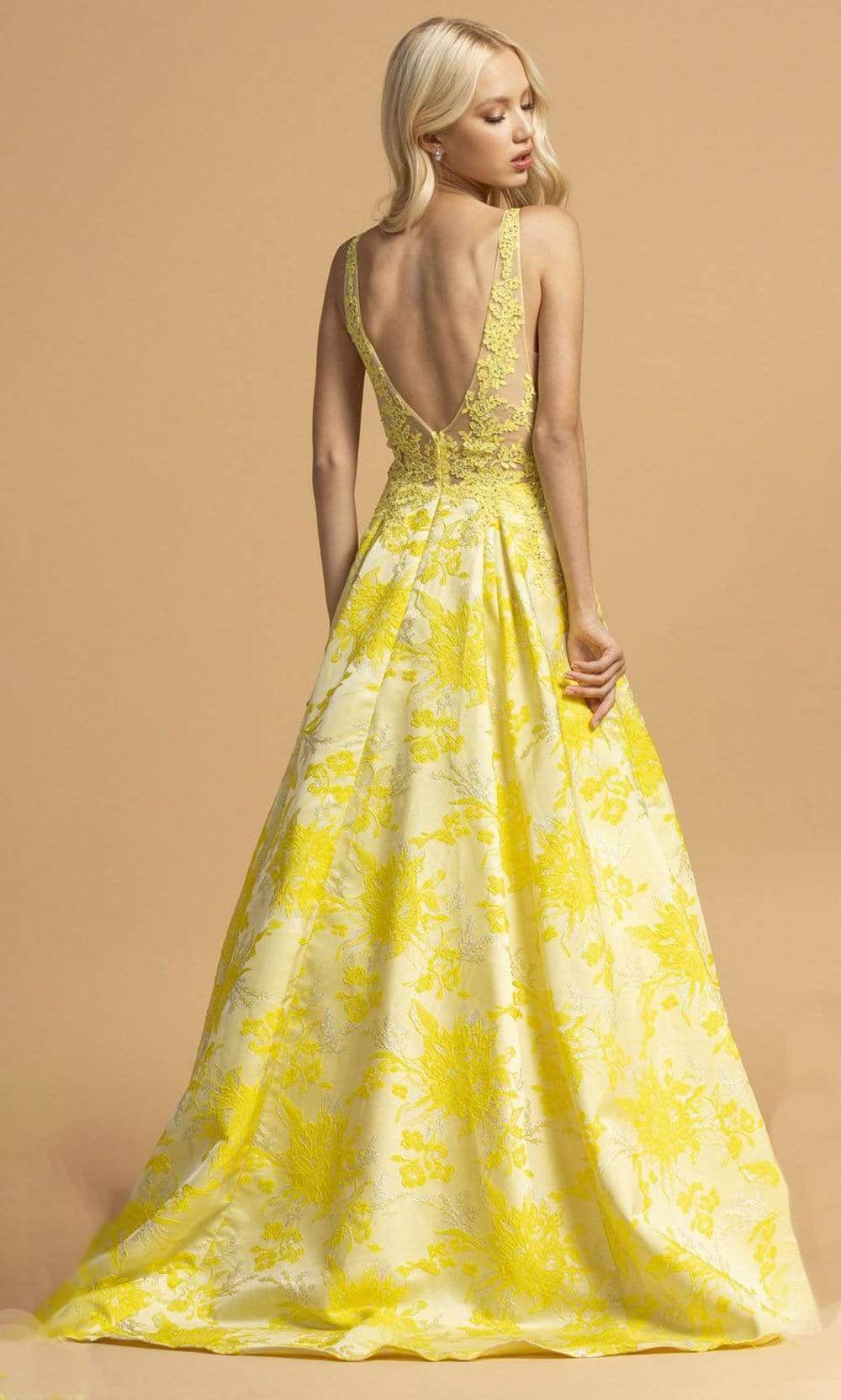 Trevi Collection - L2208 Appliqued Jacquard A-Line Dress Prom Dresses