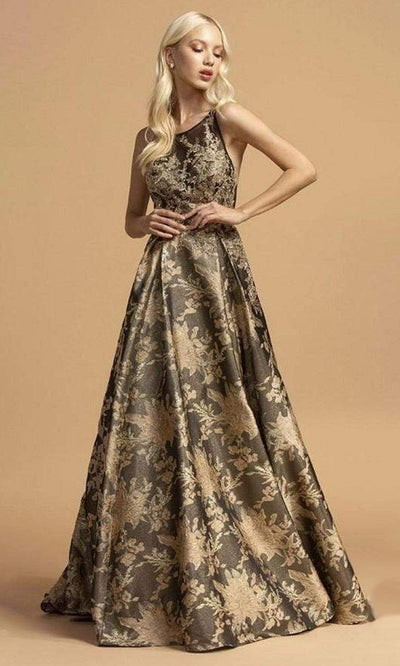 Trevi Collection - L2208 Appliqued Jacquard A-Line Dress Special Occasion Dress