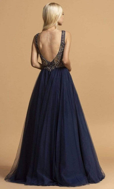 Trevi Collection - L2210 Beaded Plunging V-Neck Evening Dress Prom Dresses