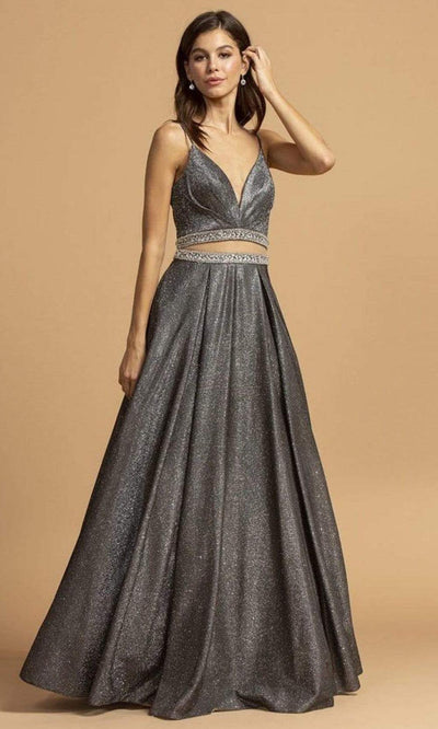 Trevi Collection - L2213 Faux Two-Piece Glitter A-Line Dress Prom Dresses XXS / Black