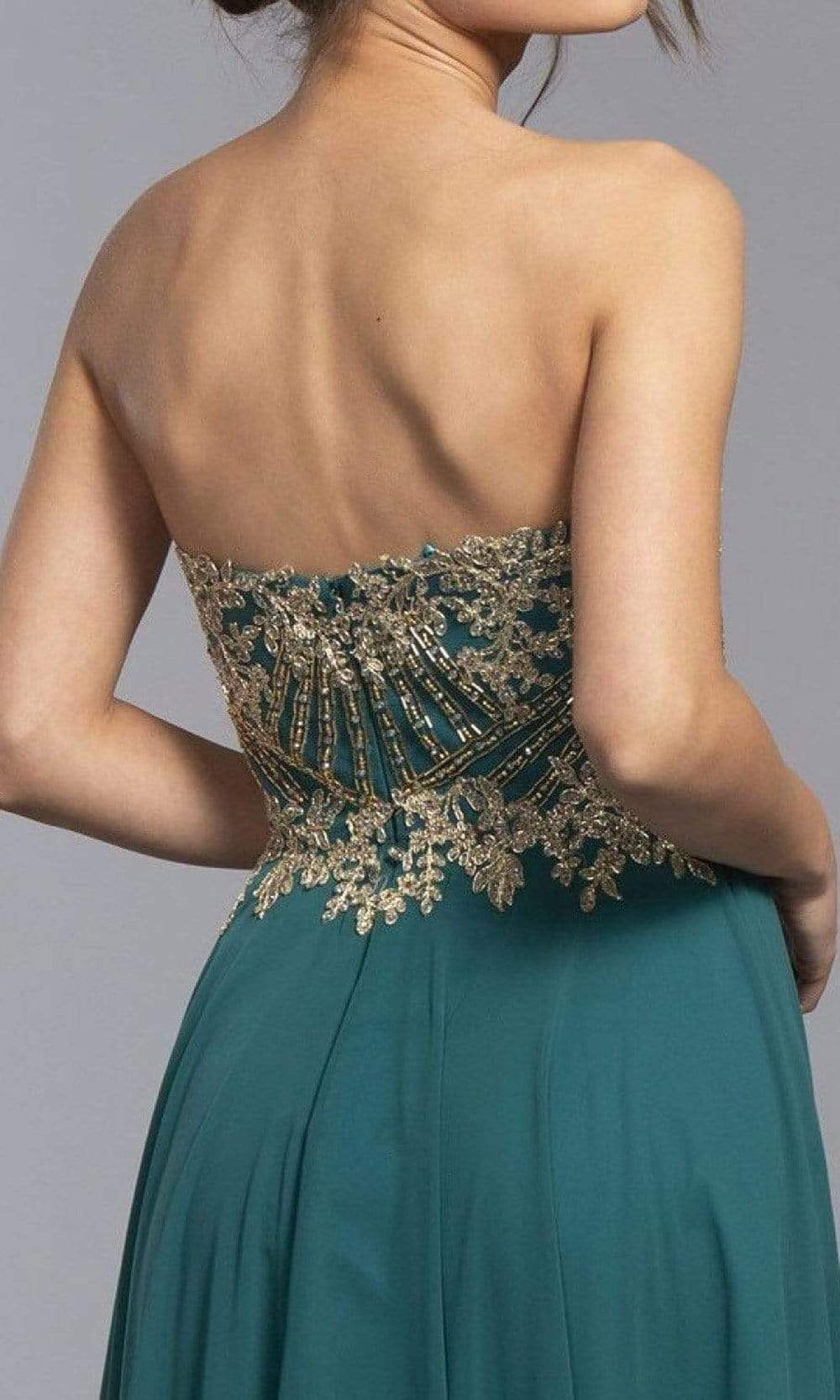 Trevi Collection - L2214 Strapless Metallic Applique A-Line Dress Prom Dresses