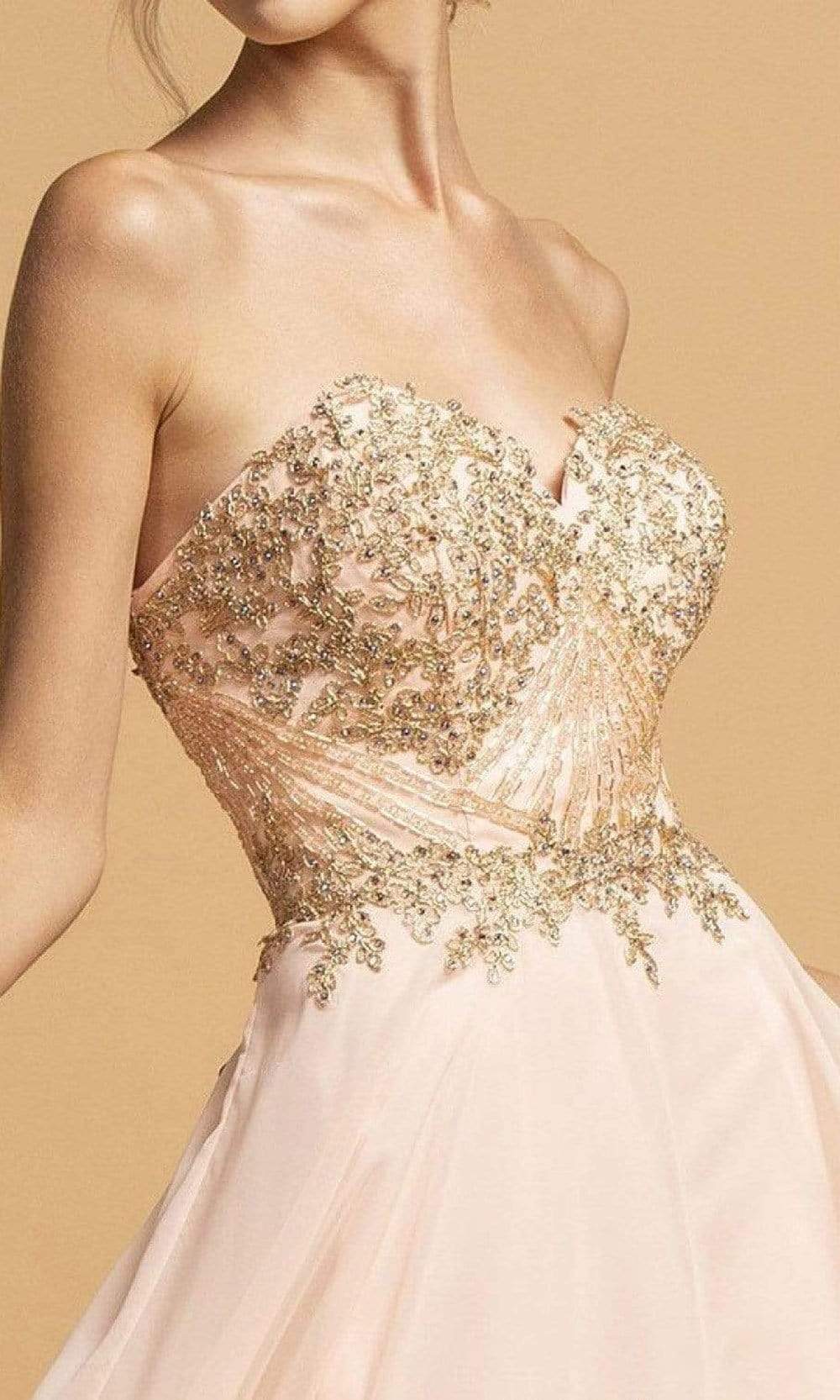 Trevi Collection - L2214 Strapless Metallic Applique A-Line Dress Prom Dresses