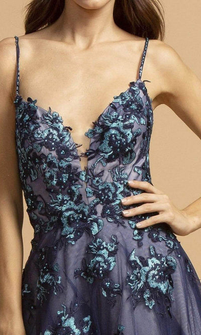 Trevi Collection - L2216 Thin Straps Plunging V-Neck Evening Dress Evening Dresses