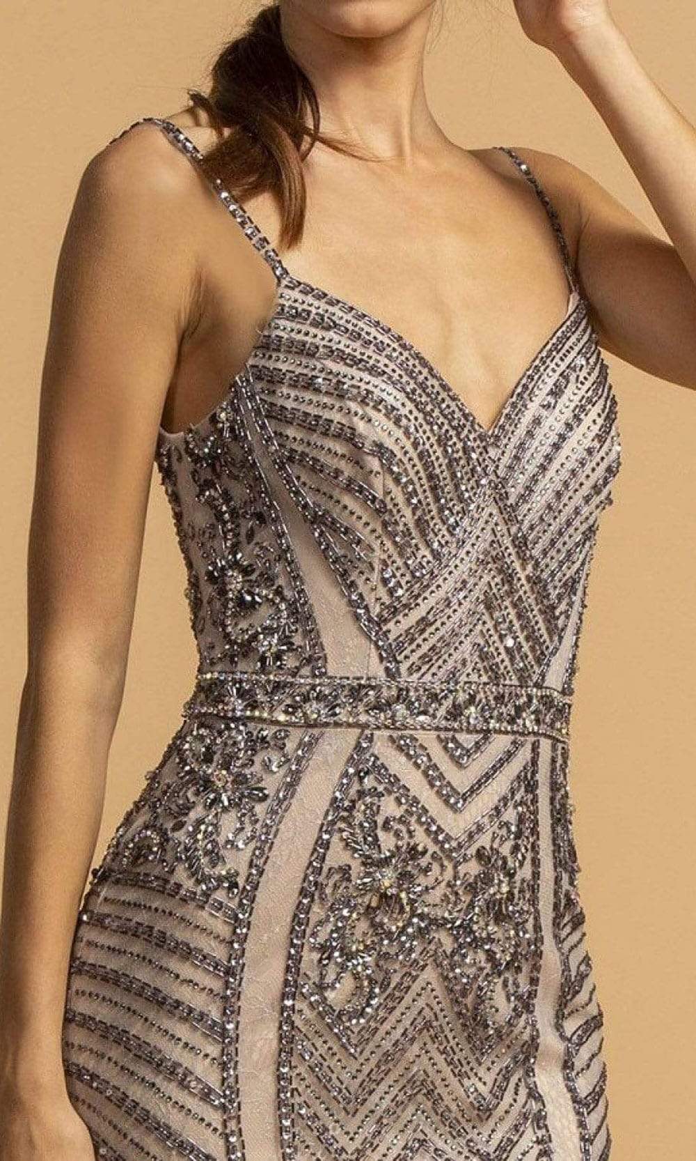 Trevi Collection - L2218 Spaghetti Strap Beaded Sheath Dress Evening Dresses