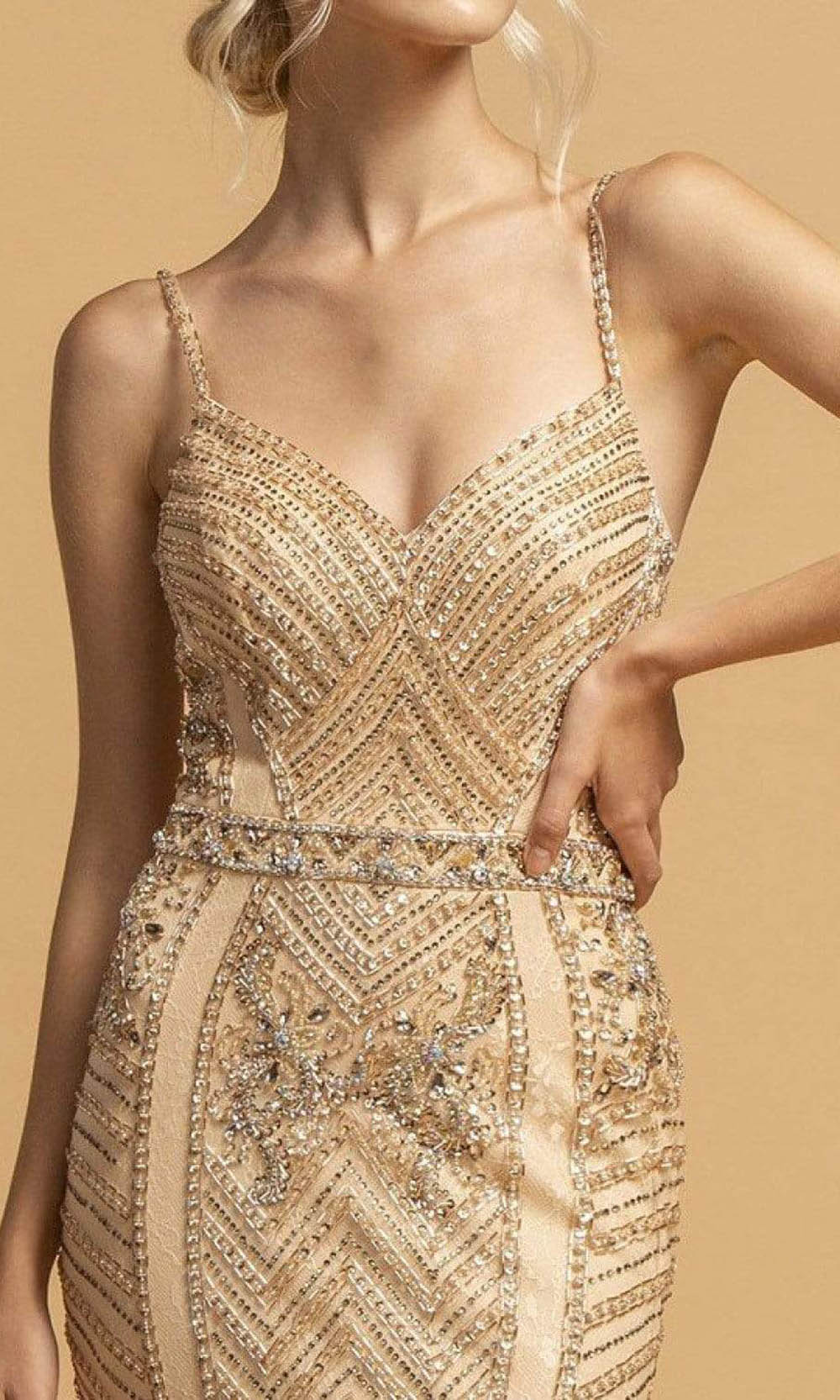 Trevi Collection - L2218 Spaghetti Strap Beaded Sheath Dress Evening Dresses