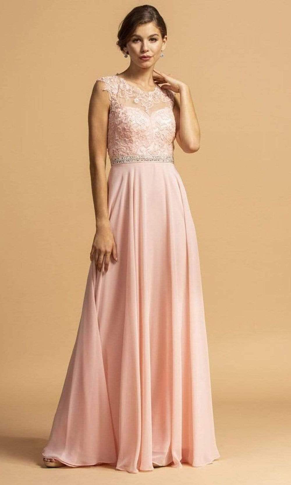 Trevi Collection - L2222 Cap Sleeve Cutout Back Chiffon Dress Evening Dresses XXS / Blush