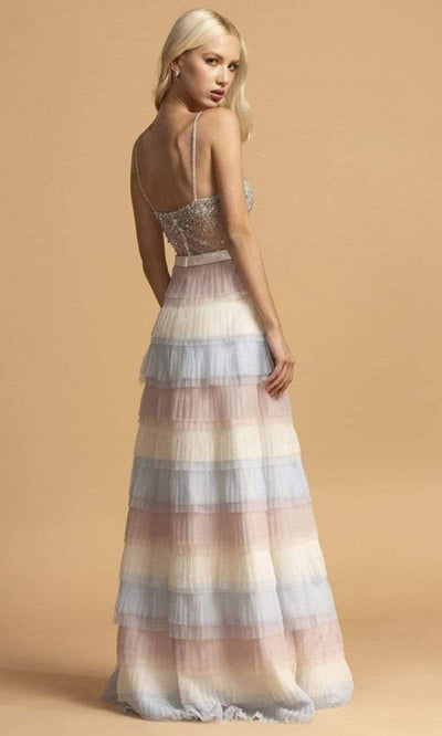 Trevi Collection - L2225 Sheer Bod Multi Color Tiered A-Line Dress Prom Dresses