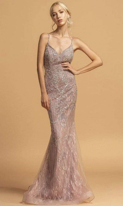 Trevi Collection - L2230 Appliques A-Line Evening Dress Evening Dresses XXS / Mauve