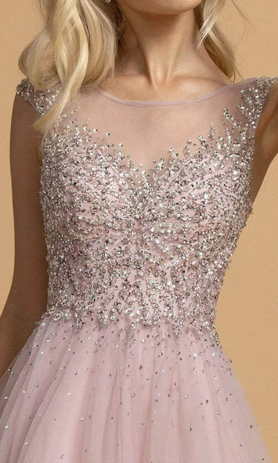 Trevi Collection - L2233 Cap Sleeve Beaded Illusion Jewel Dress Prom Dresses